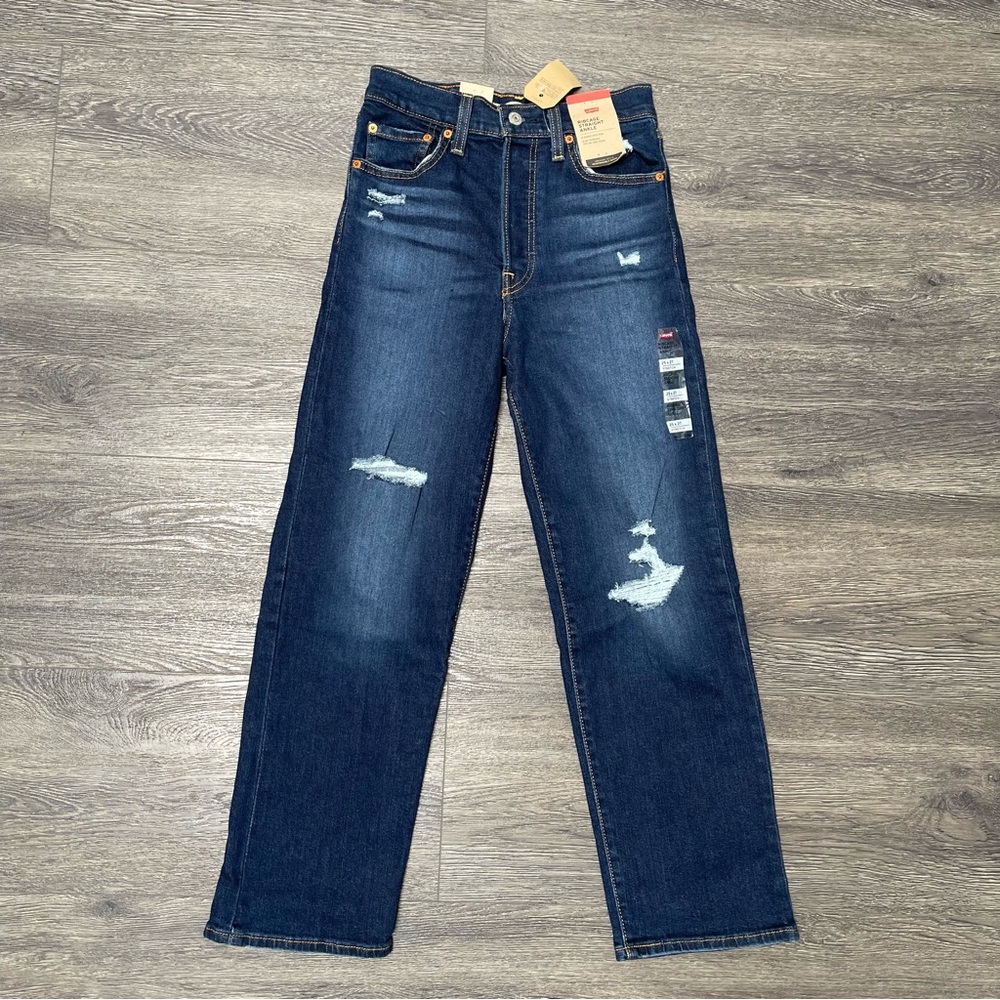 Levi's Ribcage Straight Ankle Dark Blue Jeans Size 25
